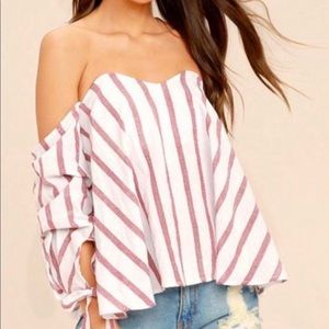 Lulu’s Striped, off shoulder, top. Size small.
